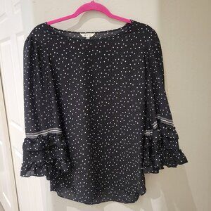 MAX STUDIO EUC Polka Dot Blouse with Ruffled 3/4 Sleeves Size: M